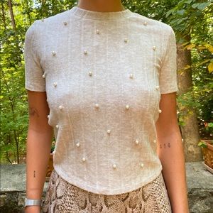 Zara pearl studded short sleeved sweater